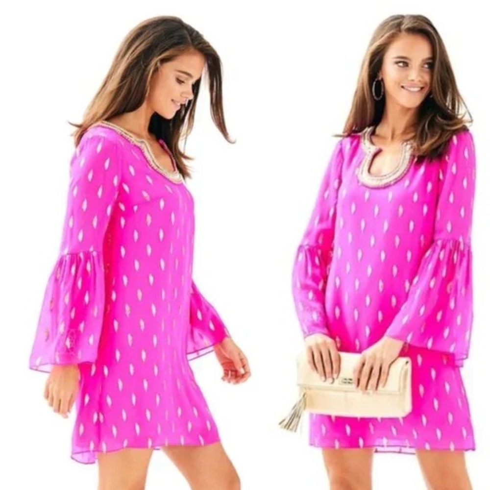 Lilly Pulitzer Amory Pink and Gold Dress Size 8